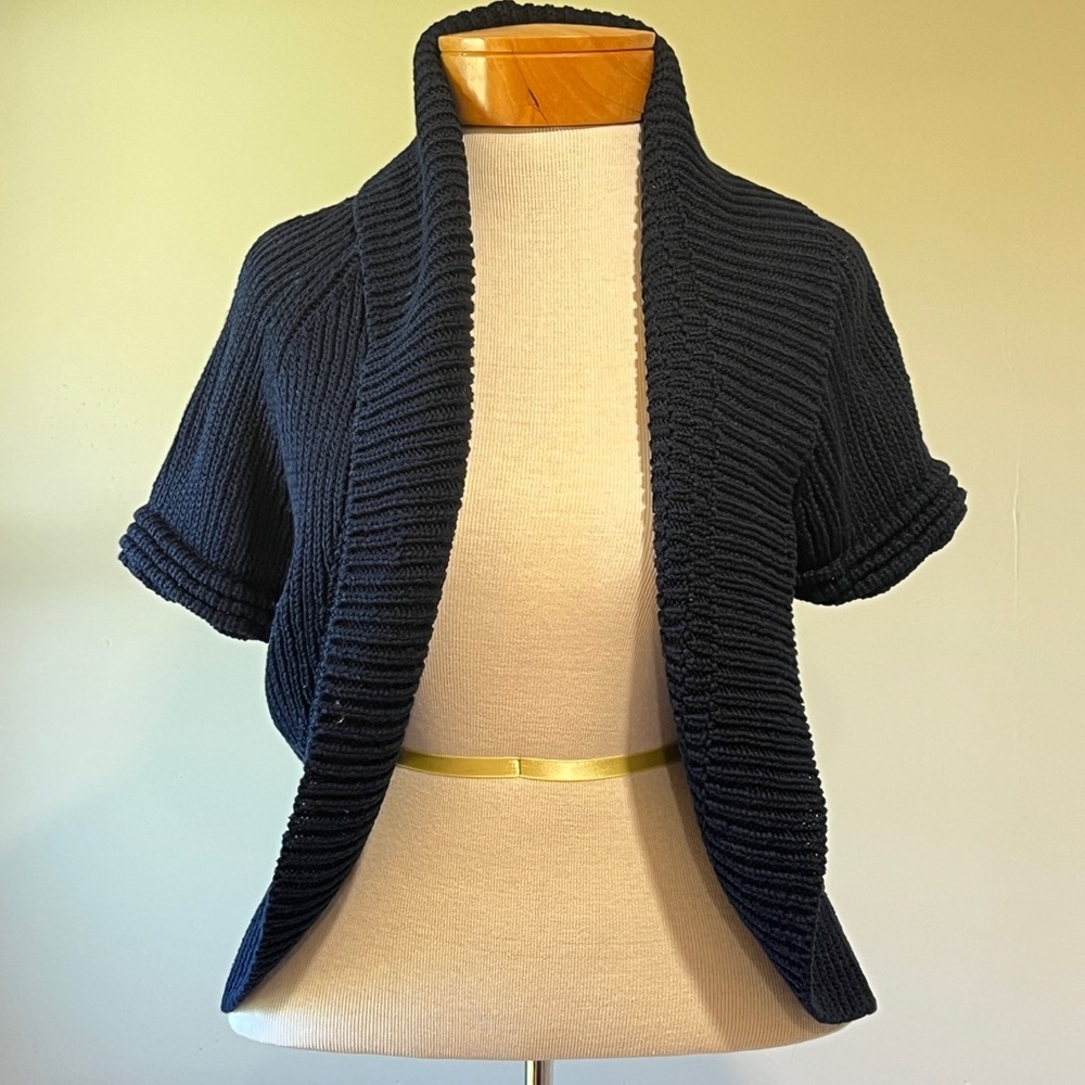 Chaus Dark Blue Ribbed Open-Front Shrug